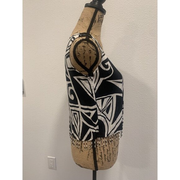 F-159) Shorts sleeves womens top size S Black and white color Key lime pie - Picture 5 of 7